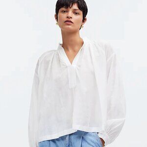 🏷️NWT: Madewell Shirred Long-Sleeve Top - White, Size Medium